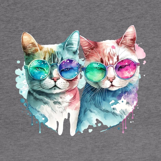 t-shirt cat water colors for valentine's day by Crazy.Prints.Store